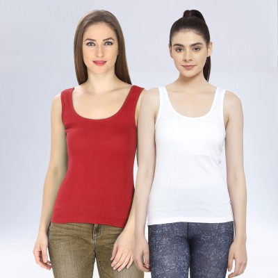 CotiQ Casual Solid Women White, Red Top