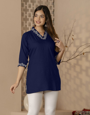 RADHEGOVIND Casual Embroidered Women Blue Top
