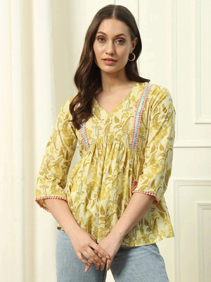 FIORRA Party Printed Women Yellow Top