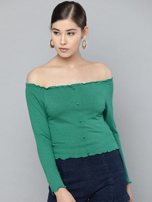 METRONAUT Casual Solid Women Green Top