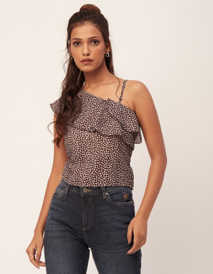 moomaya Casual Solid Women Brown Top