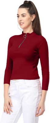 HouseOfCommon Casual Solid Women Maroon Top