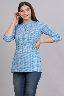 METAFAB Casual Checkered Women Blue Top