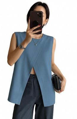 Zilcon Casual Solid Women Blue Top