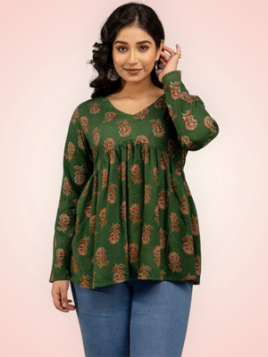 RIYA CREATIONS Casual Solid Women Green Top