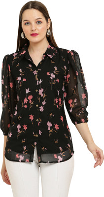 FASHIONS 360 Casual Printed Women Black Top