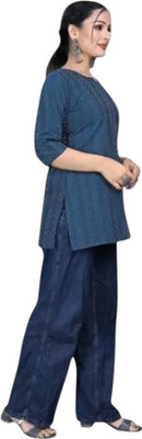U CREATION Women Printed Straight Kurta(Dark Blue)