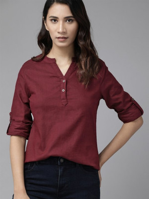 Glorry Creation Casual Solid Women Maroon Top