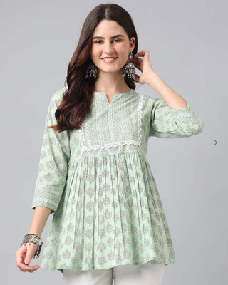 jaiambycreation Party Printed Women Green Top