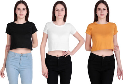 VEKTEK Casual Solid Women Black, White, Yellow Top
