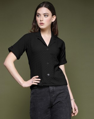 Selvia Casual Self Design Women Black Top