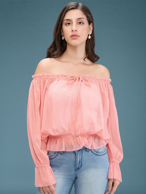Dressberry Party Solid Women Pink Top