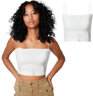 LQZ Casual Solid Women White Top