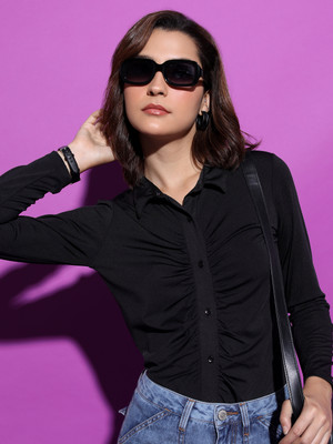 Tokyo Talkies Casual Solid Women Black Top