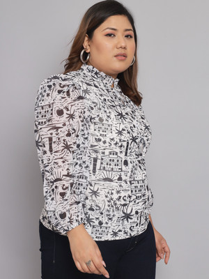 BEYOUND SIZE - THE DRY STATE Casual Printed Women White, Black Top