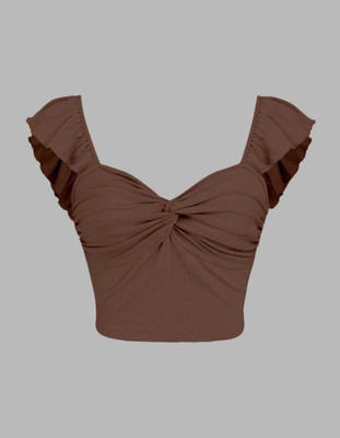 HANVIK Casual Solid Women Brown Top