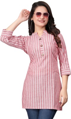 FABTOWN Casual Striped Women Pink, White Top