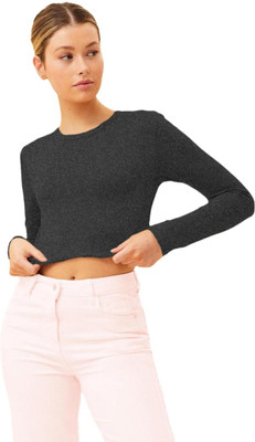 THE BLAZZE Casual Solid Women Grey Top