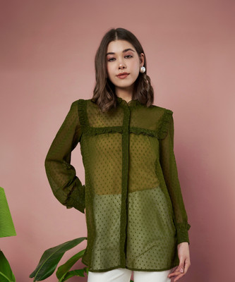 SLENOR Casual Self Design Women Green Top