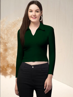 Maheshvi Casual Solid Women Dark Green Top