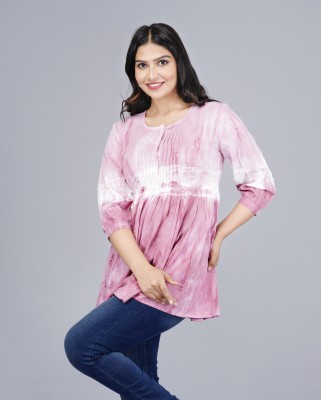 TANOT Casual Tie & Dye Women Pink, White Top