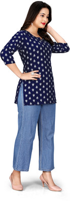 hrpfashion Women Printed Straight Kurta(Blue)