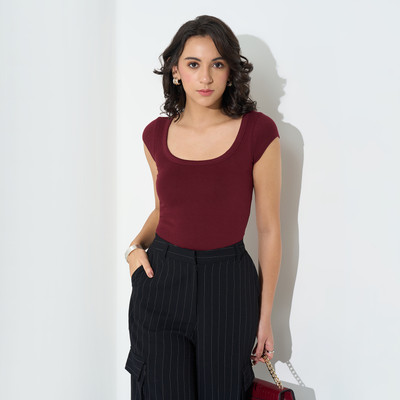 Honey By Pantaloons Casual Solid Women Red Top