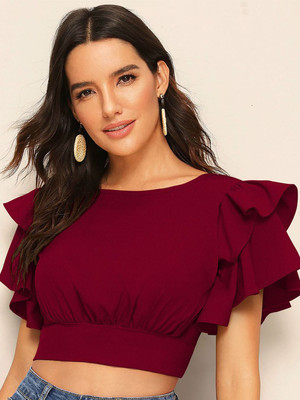CORSICA Casual Solid Women Maroon Top