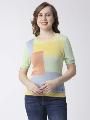 Pepe Jeans Casual Short Sleeve Color Block Women Multicolor Top