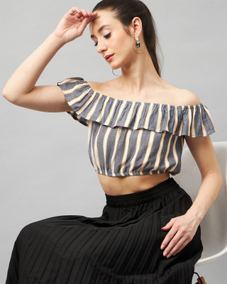 Chimpaaanzee Casual Sleeveless Striped Women Grey Top