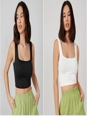 A & K collections Casual Solid Women White, Black Top