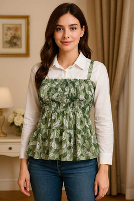 NEHA FASHIONNN Casual Floral Print Women Green, White Top