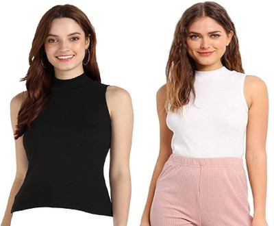 HouseOfCommon Casual Solid Women Black, White Top