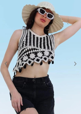 Emprace Casual Solid Women Black, White Top