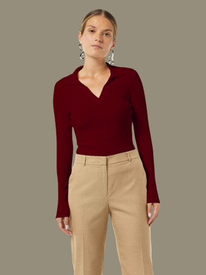 NAVYANKAA Casual Solid Women Maroon Top