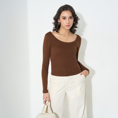 Honey By Pantaloons Casual Solid Women Brown Top