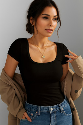 PRIME LOVE Casual Solid Women Black Top