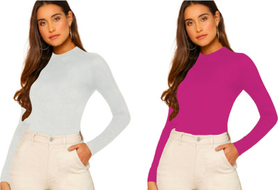 NAVYANKAA Casual Solid Women Pink, Grey Top