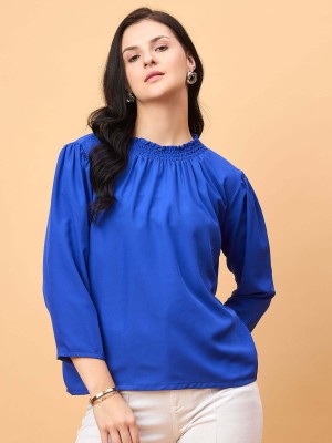 Neesh Casual Solid Women Blue Top