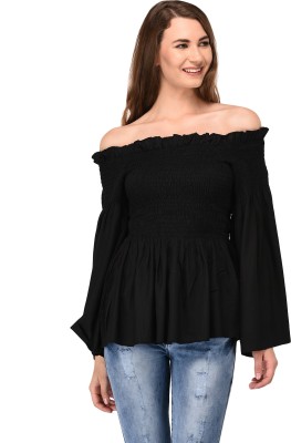 patrorna Casual Solid Women Black Top