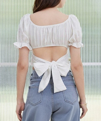 BAJARHUB Party Solid Women White Top