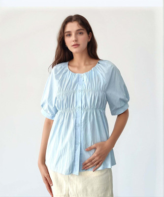 OUTZIDR Casual Self Design Women Blue Top
