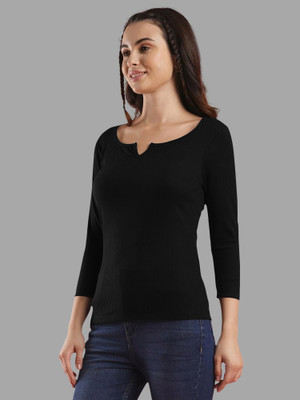 Kashonaa Casual Solid Women Black Top