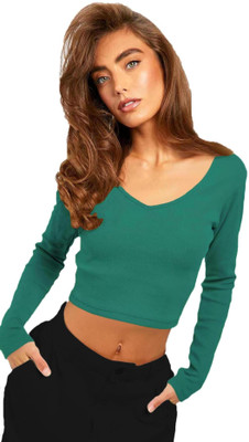 THE BLAZZE Casual Solid Women Light Green Top
