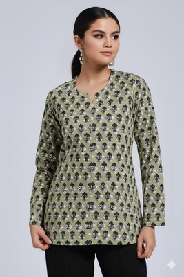 Jatsy Casual Printed, Floral Print Women Light Green Top