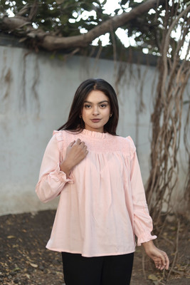 LADAKDI Casual Solid Women Pink Top