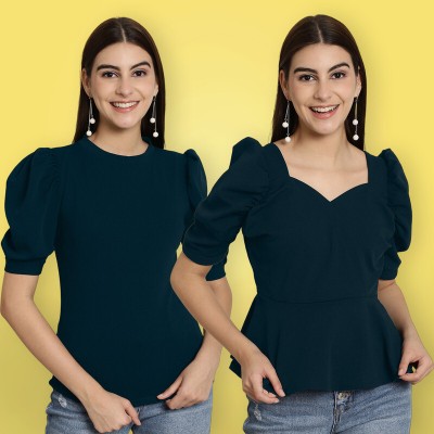 METRONAUT Casual Solid Women Dark Blue Top