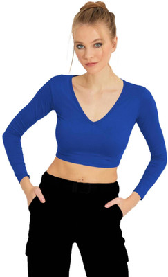 THE BLAZZE Casual Solid Women Dark Blue Top