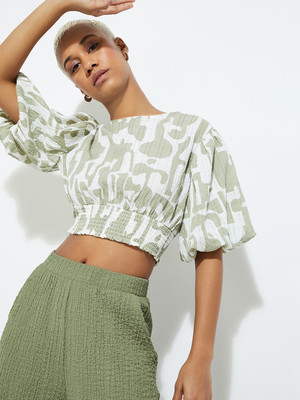 MAX Casual Printed Women Green Top