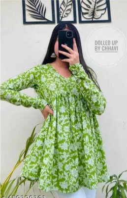 govind ji Casual Floral Print Women Green Top